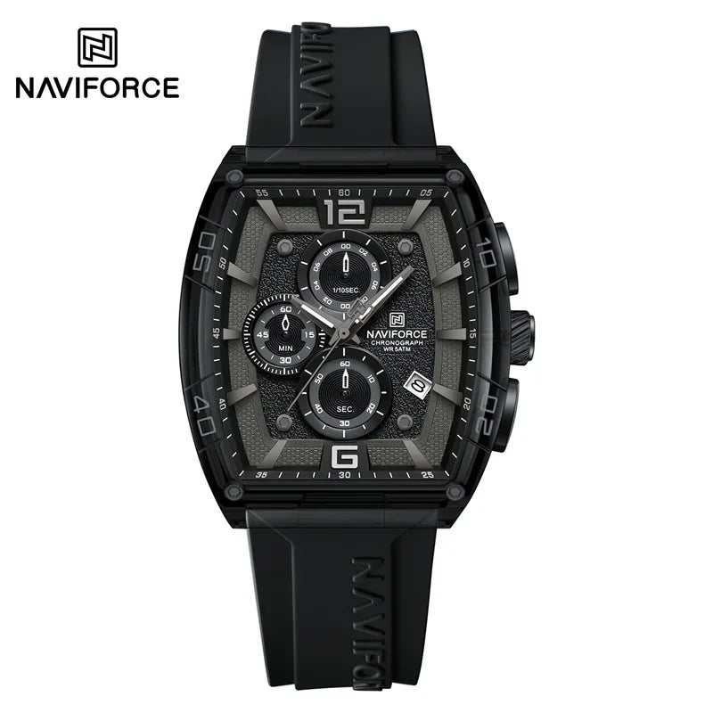 NAVIFORCE Men's Quartz Sports Casual Watch Silicone Strap Wristwatches Chronograph Waterproof Luminous Hands Man Auto Date Clock