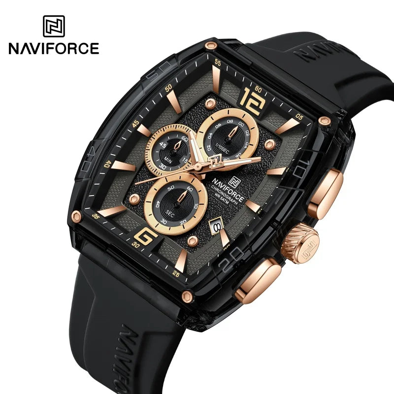 NAVIFORCE Luxury Men's Watch Quartz Chronograph 5ATM Waterproof Luminous Hand Soft Silicone Strap Male Fashion Sports Wristwatch