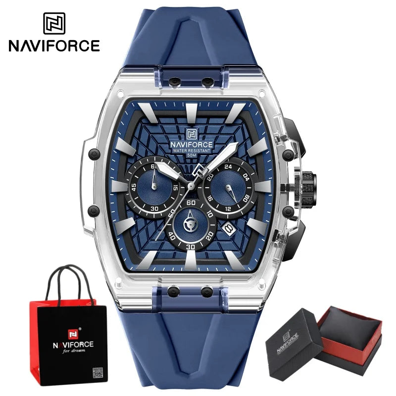 NAVIFORCE Men's Quartz Watch Waterproof Luminous Chronograph with Date Display 24-Hour Male Military Sports Wristwatch Gift Box