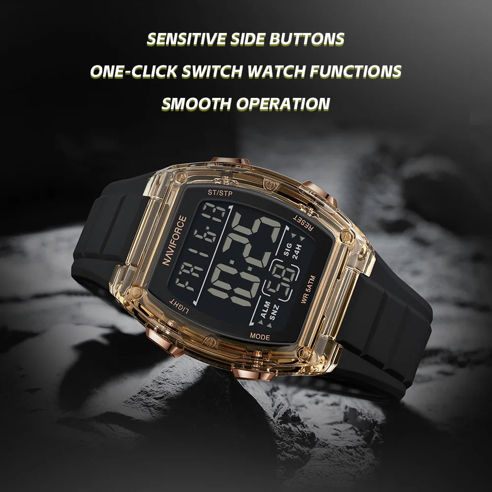NAVIFORCE Men's Stylish Daily Wear Watch LCD Digital 5ATM Waterproof Date Week Display Male Sports Outdoor Wristwatch Gifts Box