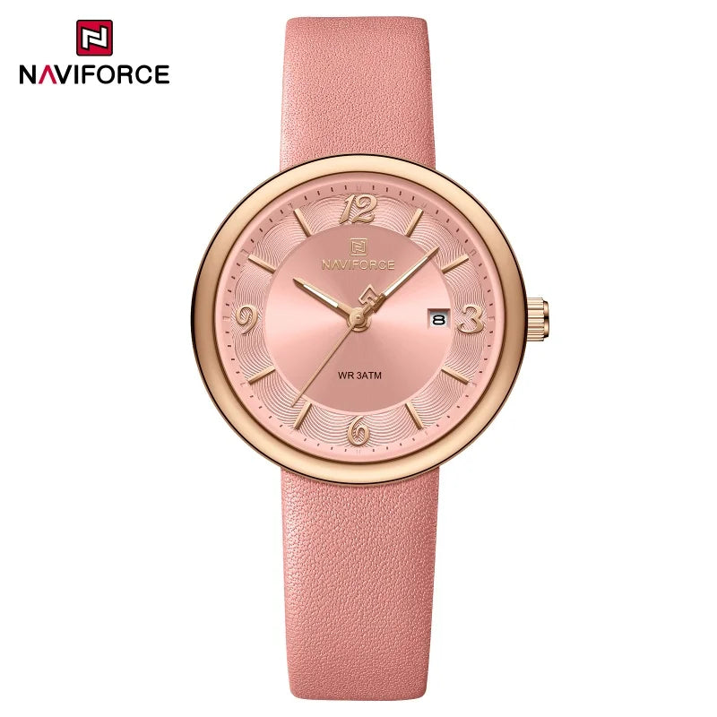NAVIFORCE New Women Daily Quartz Watch Lightweight Floral Dial 3ATM Waterproof PU Strap Elegant Lady Wristwatch Relogio Feminino