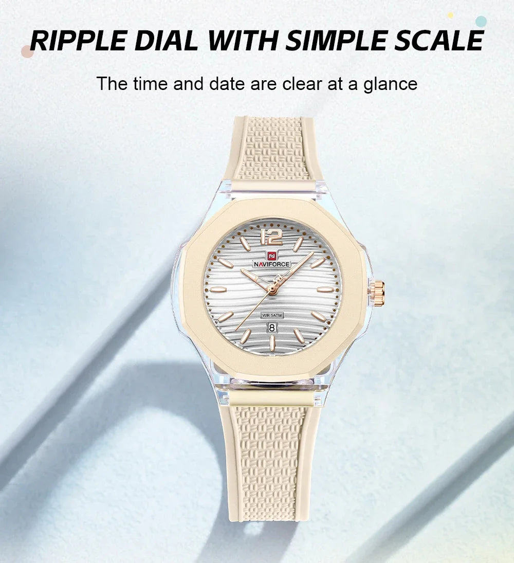 NAVIFORCE Woman Watch Silicone Band Waterproof Elegant Ladies Date Display Wristwatch Luxury Original Quartz Watches for Women
