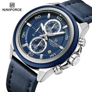 NAVIFORCE Brand Watches For Men Genuine Leather Band Chronograph Quartz Wristwatches Casual Sport 30m Waterproof Male Gift Clock