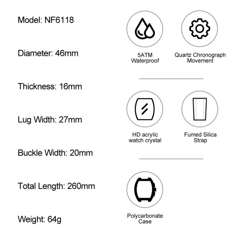 NAVIFORCE Man's Quartz Watch 50M Water Resistant Luminous Male Sports Wristwatch Barrel Dial Multi Function Casual Tech Stylish