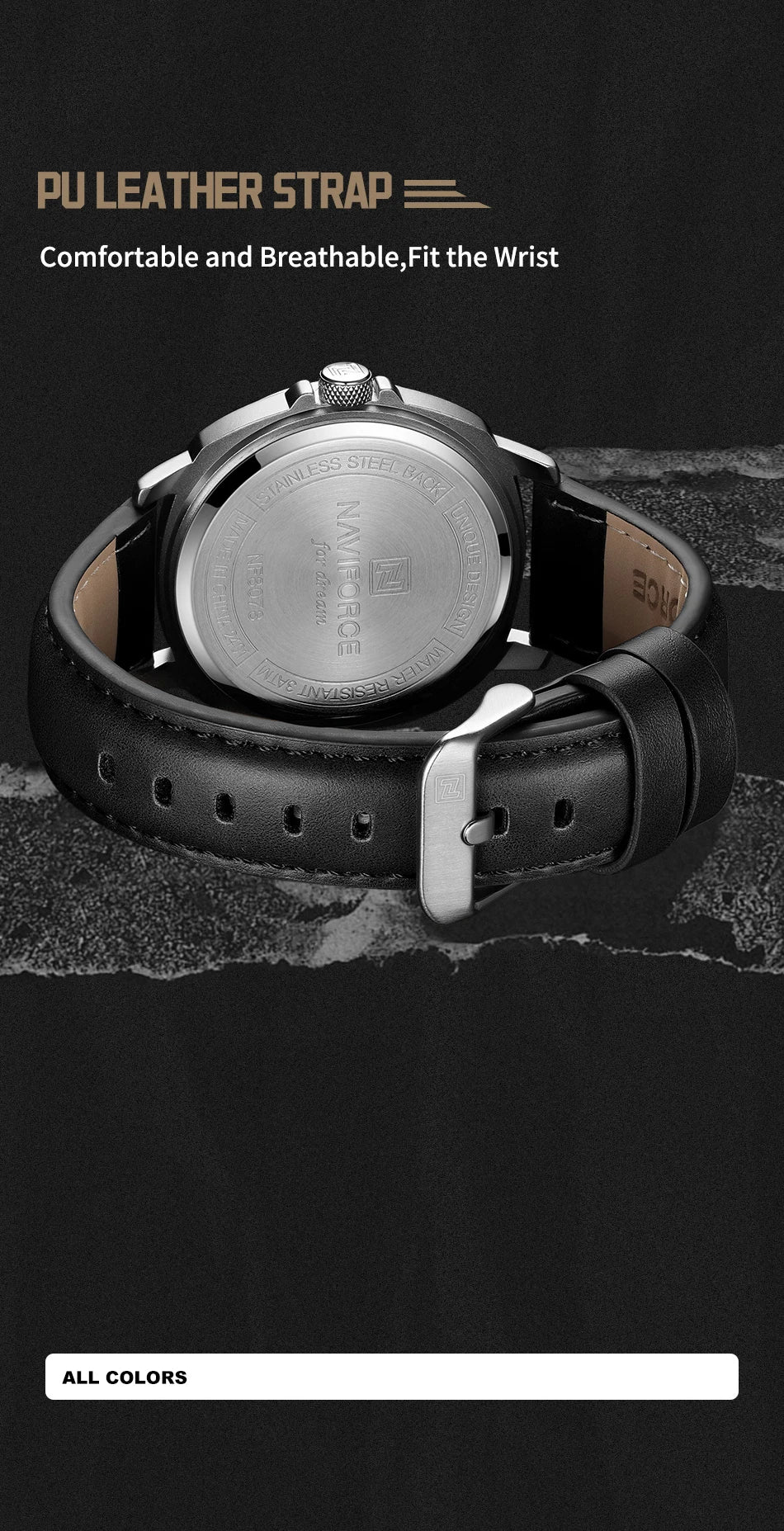NAVIFORCE Brand Men Quartz Watch High Quality PU Band Calendar Male Wristwatch Auto Date Display Waterproof Clocks Reloj Hombre