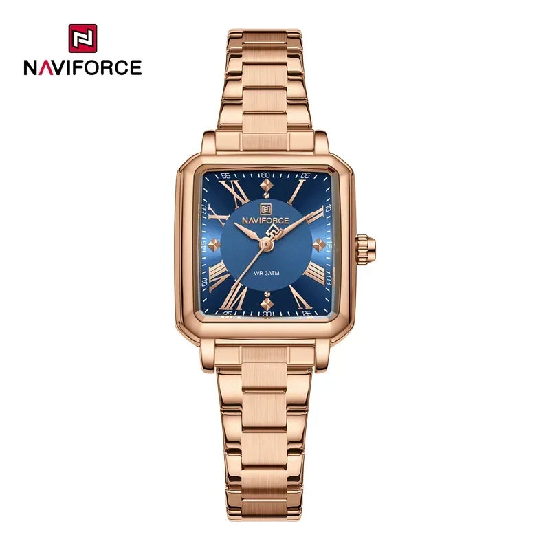 NAVIFORCE Women's 30M Waterproof Wristwatch Original  Double Snap Watch For Women Fashion Elegant Stainless Steel Ladies Clock