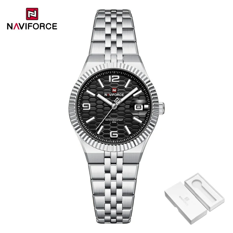 NAVIFORCE Women Watches Quartz Wristwatch Waterproof High Quality Ladies Steel Bracelet Female Romantic Stylish Business Clock