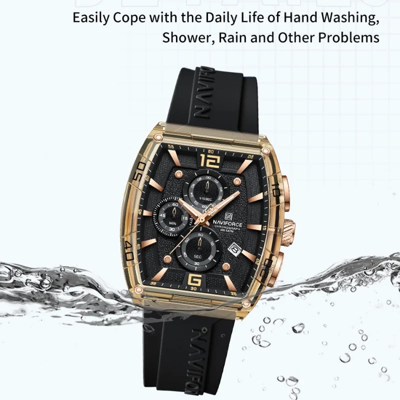 NAVIFORCE Luxury Men's Watch Quartz Chronograph 5ATM Waterproof Luminous Hand Soft Silicone Strap Male Fashion Sports Wristwatch