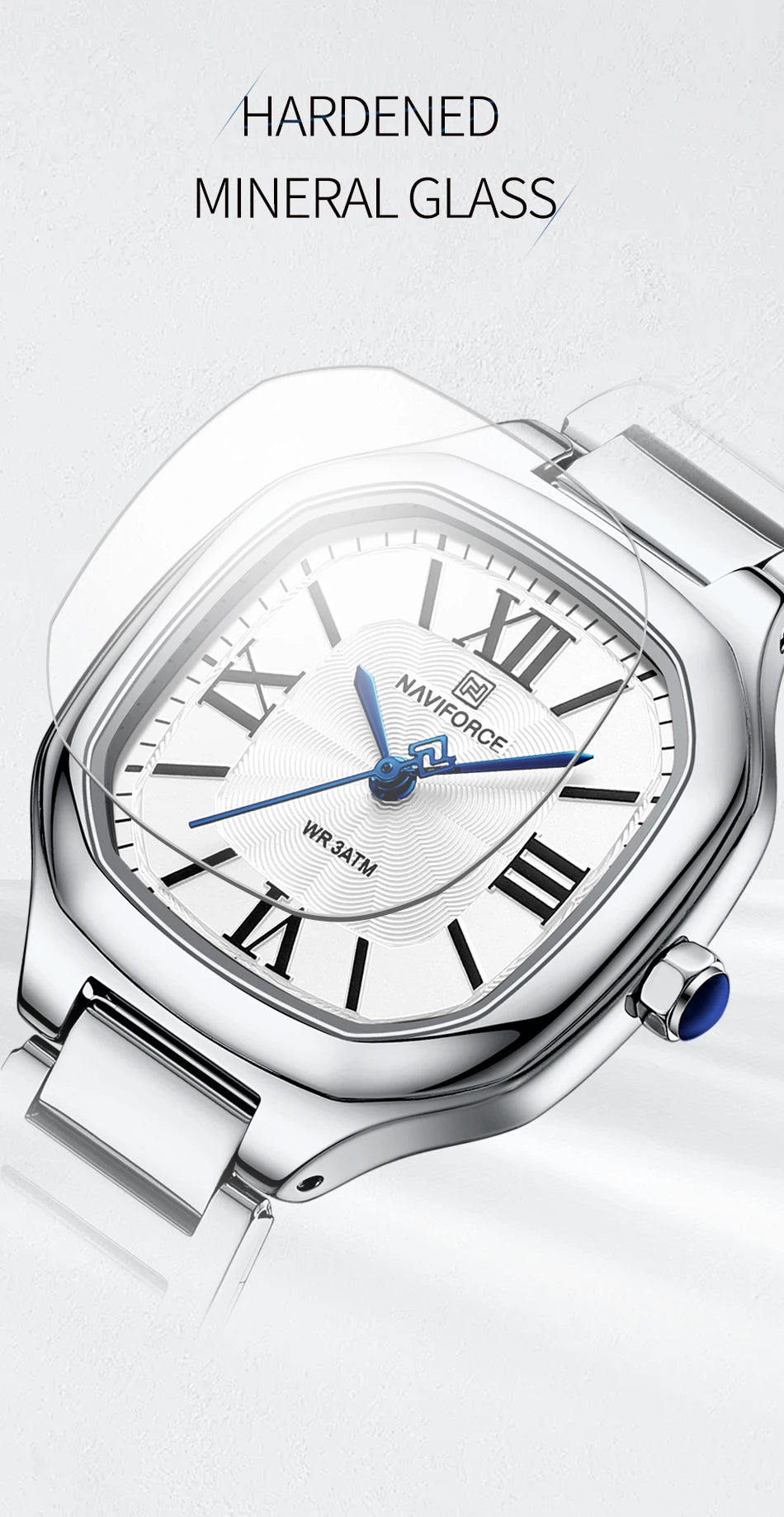 NAVIFORCE Women's Casual Fashion Quartz Watch Unique Design Waterproof Steel Strap Elegant Ladis Daily Wear Wristwatch Gift Box