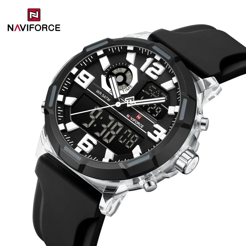NAVIFORCE Men's Military Quartz Watch Slate Gray Dial White Arabic Numeral Scale 5ATM Waterproof Sports Personality Wristwatches