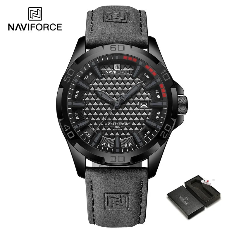 Naviforce Brand Sports Men Watches Leather Band Male 30m Waterproof Military Wristwatch Quartz Date Clock Relogio Masculino 2023