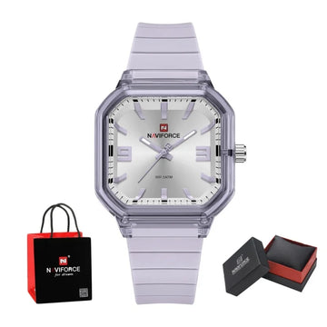 NAVIFORCE Women Polygon Watch Display Silicone Strap 50M Waterproof Luminous Fashionable Elegant Ladis Girls Wristwatch Gift Box
