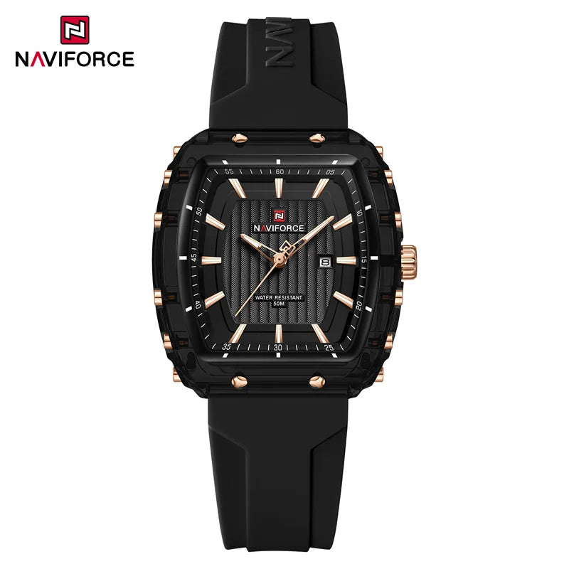 NAVIFORCE Ladies Wristwatches Fashion Comfortable Silicone Strap Date Women's Watches Quality Waterproof Female Luminous Clock