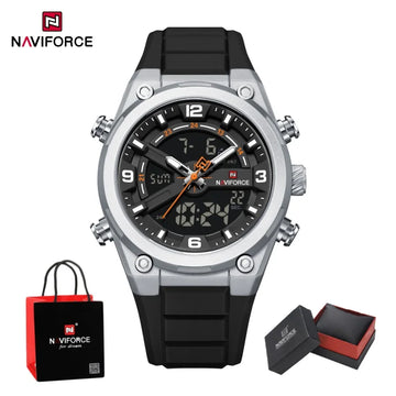 NAVIFORCE Man's Watches Dual Display Week and Date Waterproof Luminous Silicone Strap Male Business Fashion Wristwatch Gift Box