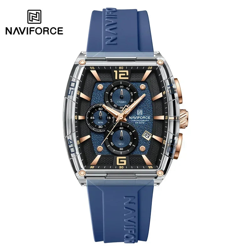 NAVIFORCE Men's Quartz Sports Casual Watch Silicone Strap Wristwatches Chronograph Waterproof Luminous Hands Man Auto Date Clock