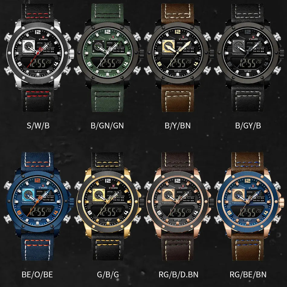 NAVIFORCE Digital Mens Military Watch Waterproof Watch Dual Display Quartz Sports Watch For Men Luminous High Quality Wristwatch