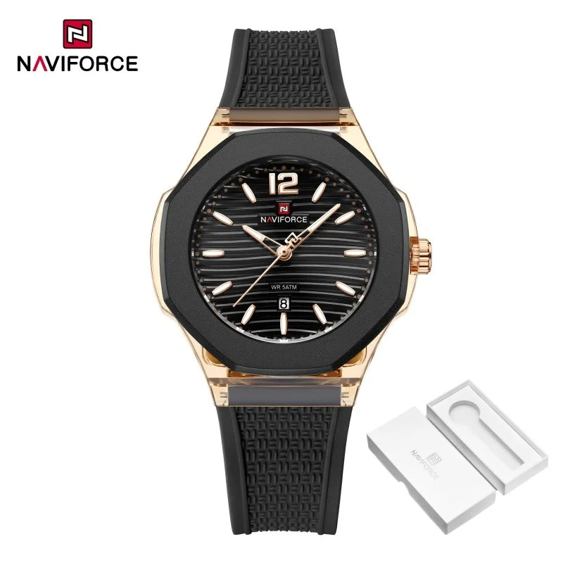 NAVIFORCE Woman Watch Silicone Band Waterproof Elegant Ladies Date Display Wristwatch Luxury Original Quartz Watches for Women