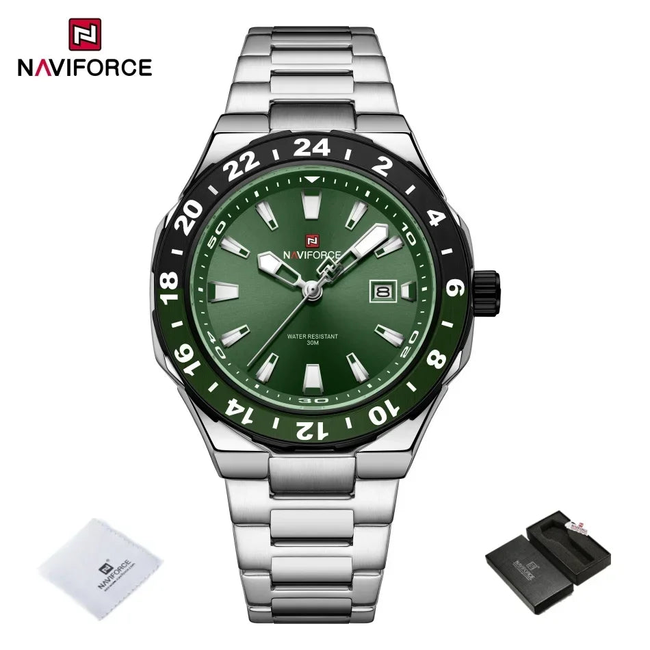 NAVIFOCE Luxury Business Man Watch Sport 3ATM Waterproof Quartz Clock Man Military Stainless Band WristWatch Relogio Masculino