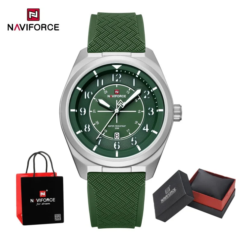 NAVIFORCE Men's Watch 30M Waterproof Quartz Calendar Silicone Strap Luminous Casual Sport Simple Fashion Man Wristwatch Gift Box