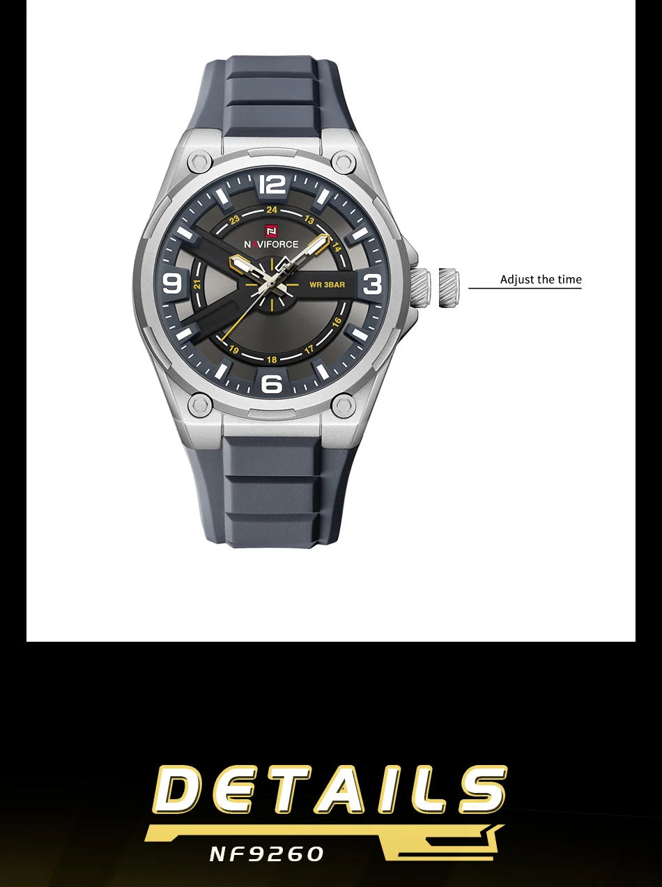 NAVIFOCE Luxury Business Men Waterproof Sport Watch Quartz Clock with Wheel Dial Silicone Man Gift Wristwatch Relogio Masculino