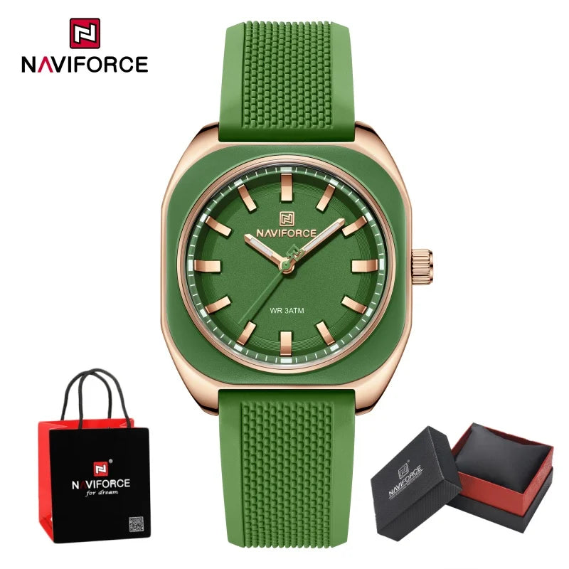 NAVIFORCE Simple Women Watches Quartz Waterproof Polygon Dial Luminous Silicone Watch Ladies Luxury Wristwatch Gift Box NF5061