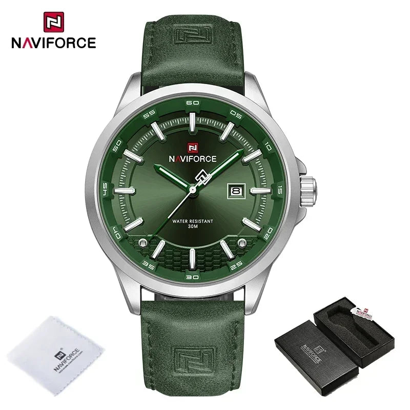 NAVIFORCE Watches For Men Quartz Auto Date Waterproof Leather Strap Male Casual Fashion Daily Wear Business Man's Clocks NF9248L