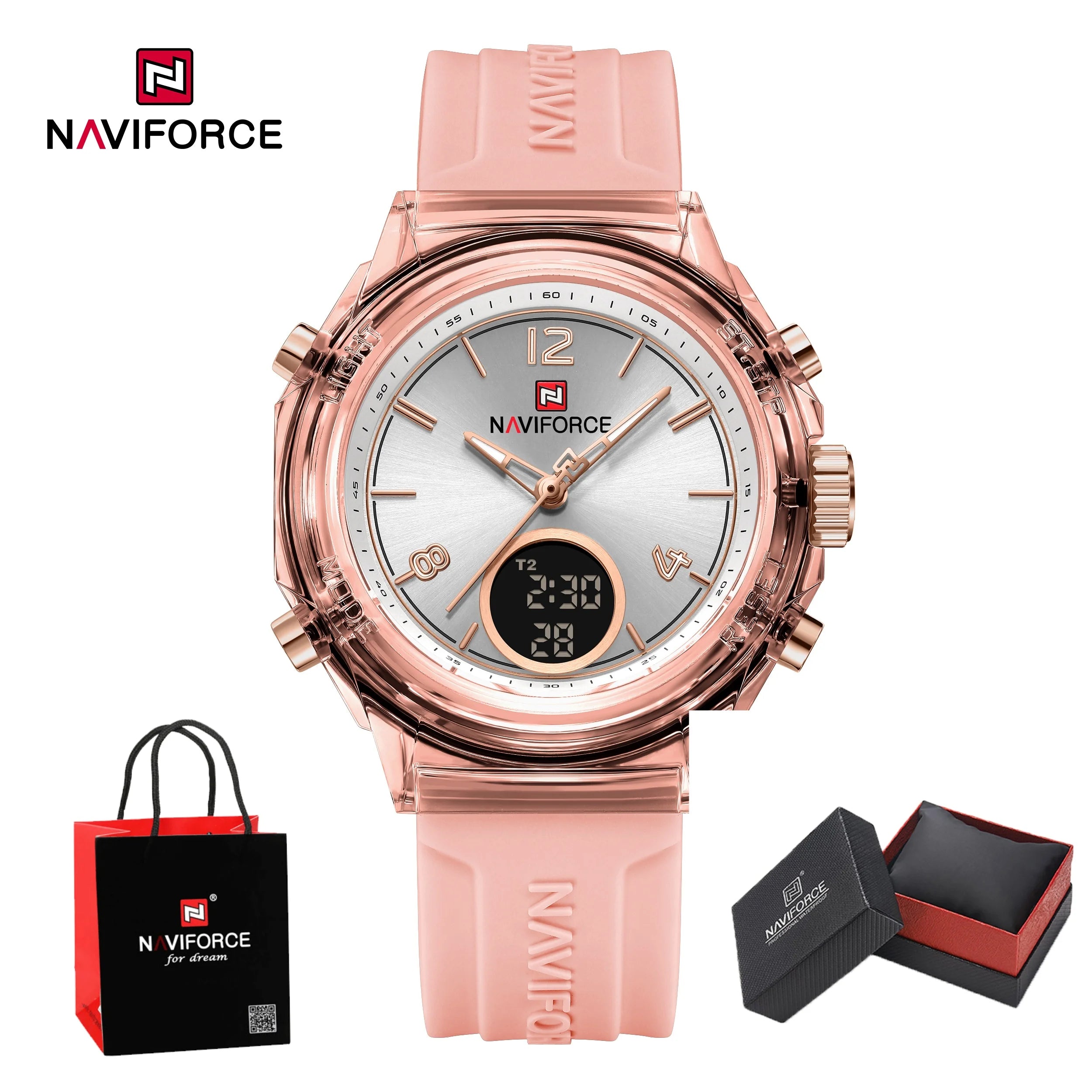 NAVIFORCE Watches For Woman Quartz Dual Display 5ATM Waterproof Ladies Casual Fashion Sports Girls Outdoor Wristwatch Gifts Box
