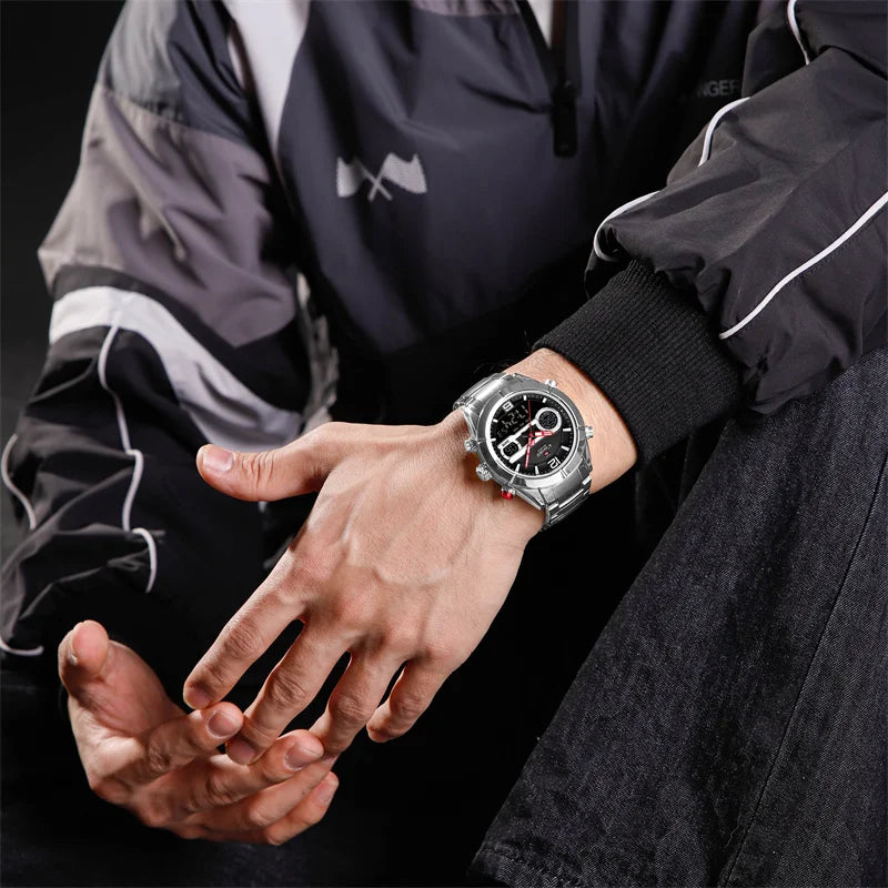 NAVIFORCE Men's Luxury Waterproof Digital Sport Watch Quartz Wristwatch Military Luminous Stainless Steel Strap Male gifts