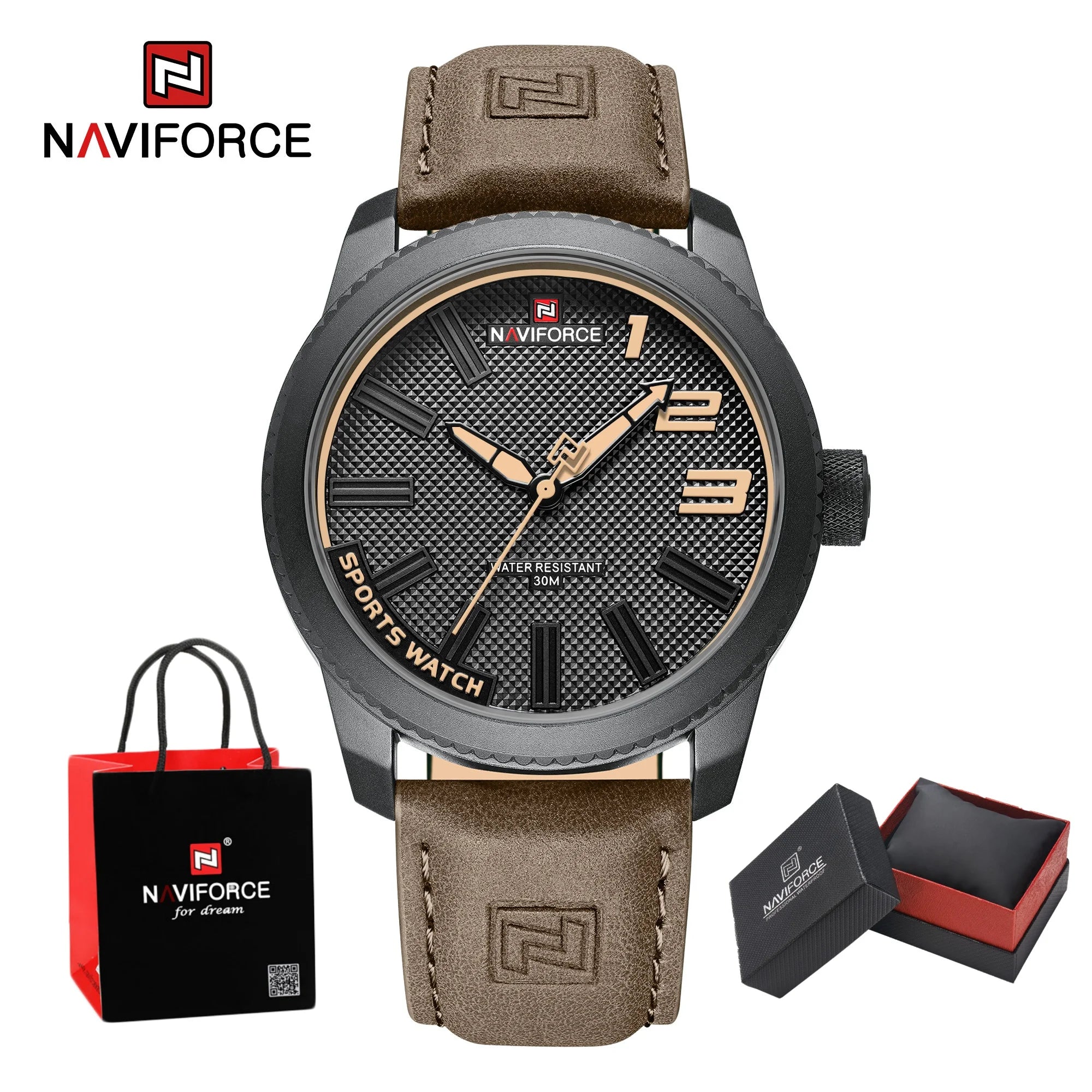 Luxury Brand NAVIFORCE Watch For Men 2025 New Original Leather Fashion Casual Sports Waterproof Quartz Wrist Watch Package Gifts