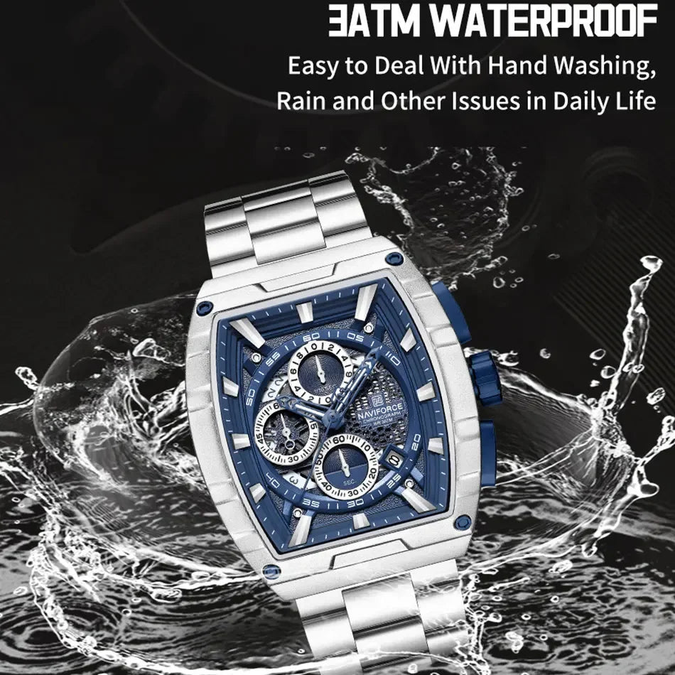 NAVIFORCE Man Watch Luxury Waterproof Stainless Steel Quartz Men's Watches Sports Auto Date Wristwatch Chronograph Simple Clocks