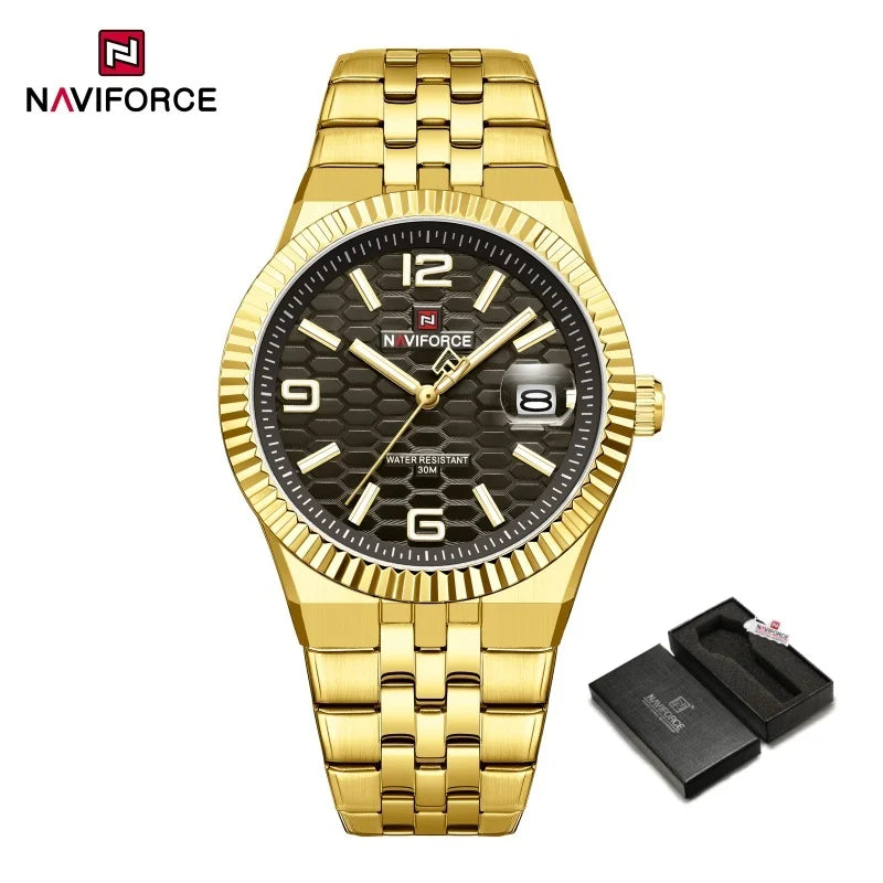 NAVIFORCE New Lover Watches 3ATM Waterproof Quartz Calendar Stainless Steel Fashionable Elegant Daily Wear Wristwatch for Couple
