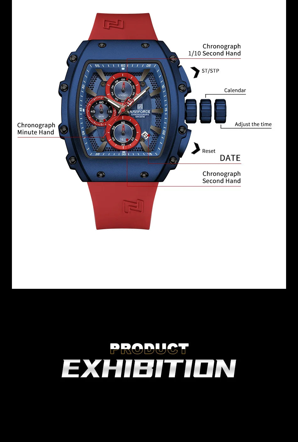 NAVIFORCE Luxury Men's Watch Quartz 30M Waterproof Chronograph Bucket with Night Light Display Sports Business Relogio Masculino