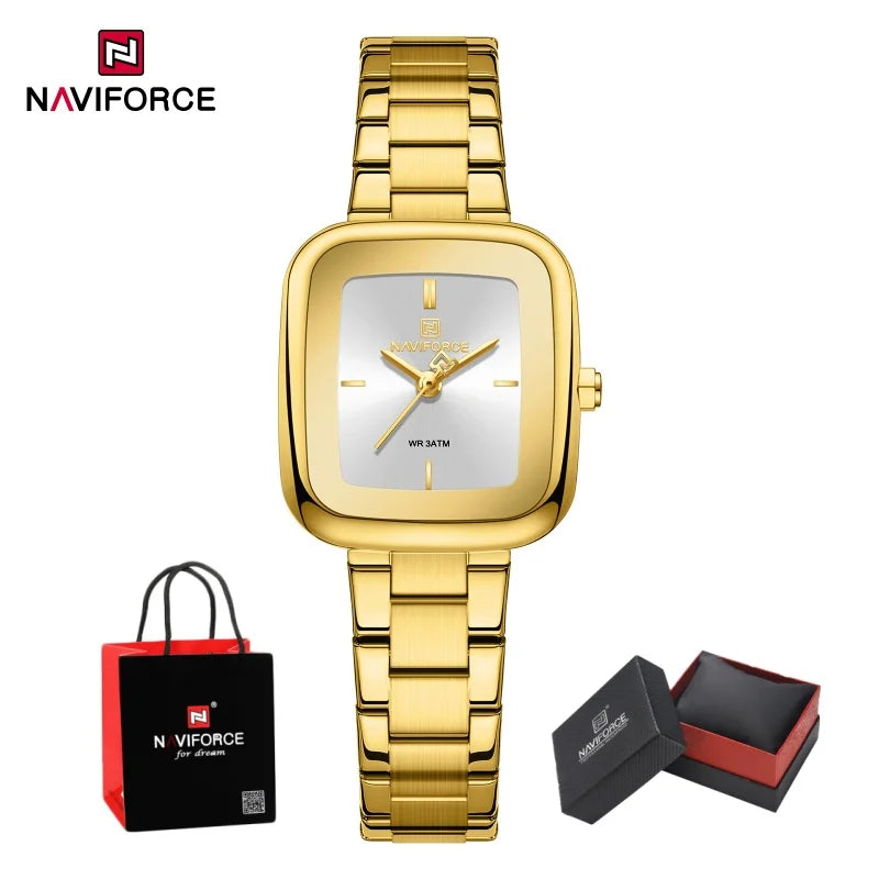 NAVIFORCE Square Watches for Women 3ATM Waterproof Stainless Steel Fashion Ultra Light Girls' Watch Wristwatch Gift Box for Lady