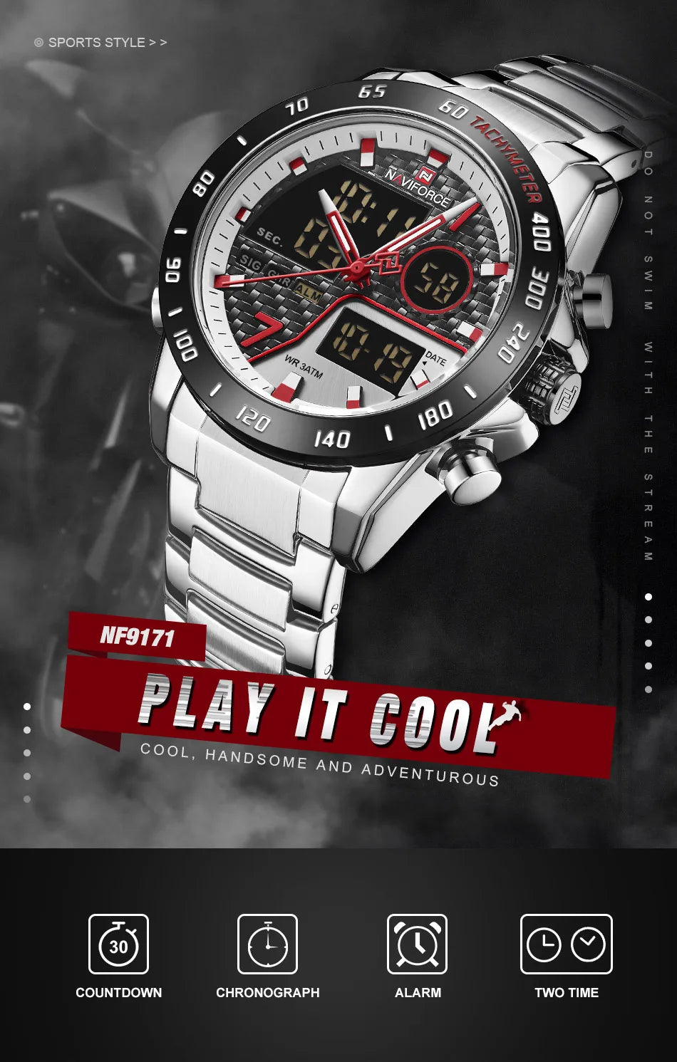 NAVIFORCE Man's Quartz Watch Dual Display Luminous Stainless Steel Strap Male Fashion Business Father's Day Wristwatch Gifts Box