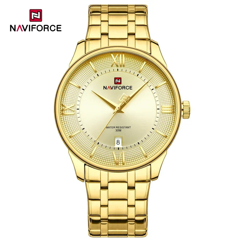 NAVIFORCE Men's Watch Stainless Steel Strap Waterproof Luxury Sport Male Quartz WristWatch Calendar Clock Reloj Hombre man gift