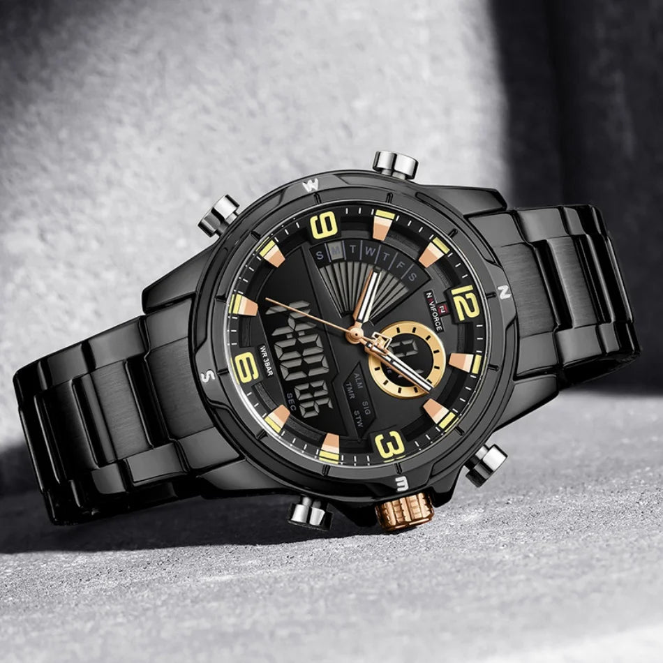 NAVIFORCE Men Watch Steel Band Men's Wrist Watch Casual Sports Multifunction Waterproof big dial Chronograph Day and Date Clock