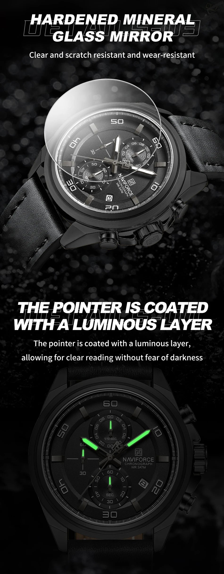 Original NAVIFORCE Business Luxury Leather Strap Men Watches Sports Chronograph Watch for Man 3ATM Waterproof Quartz Wristwatch