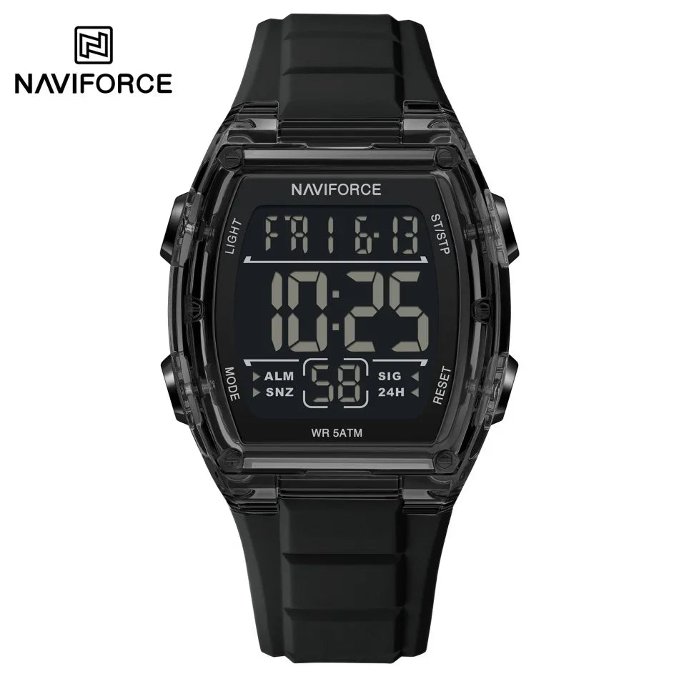 NAVIFORCE Luxury LCD Digital Sport Watches For Men Luxury Casual Alarm Clock 50M Waterproof Silicone Band Electronic Wristwatch