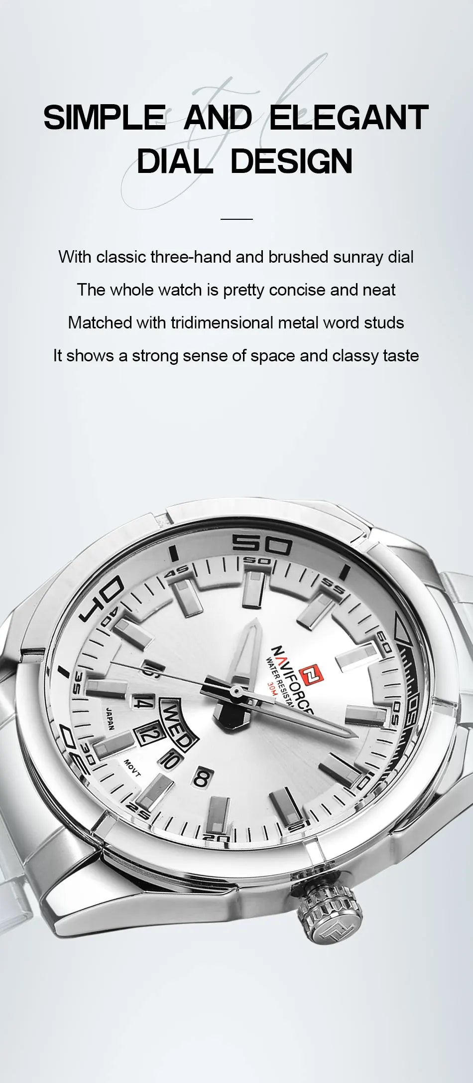 NAVIFORCE Classic Casual Watch for Men Stainless Steel Sport Waterproof Male Watches Quartz Date Display Clock Relogio Masculino