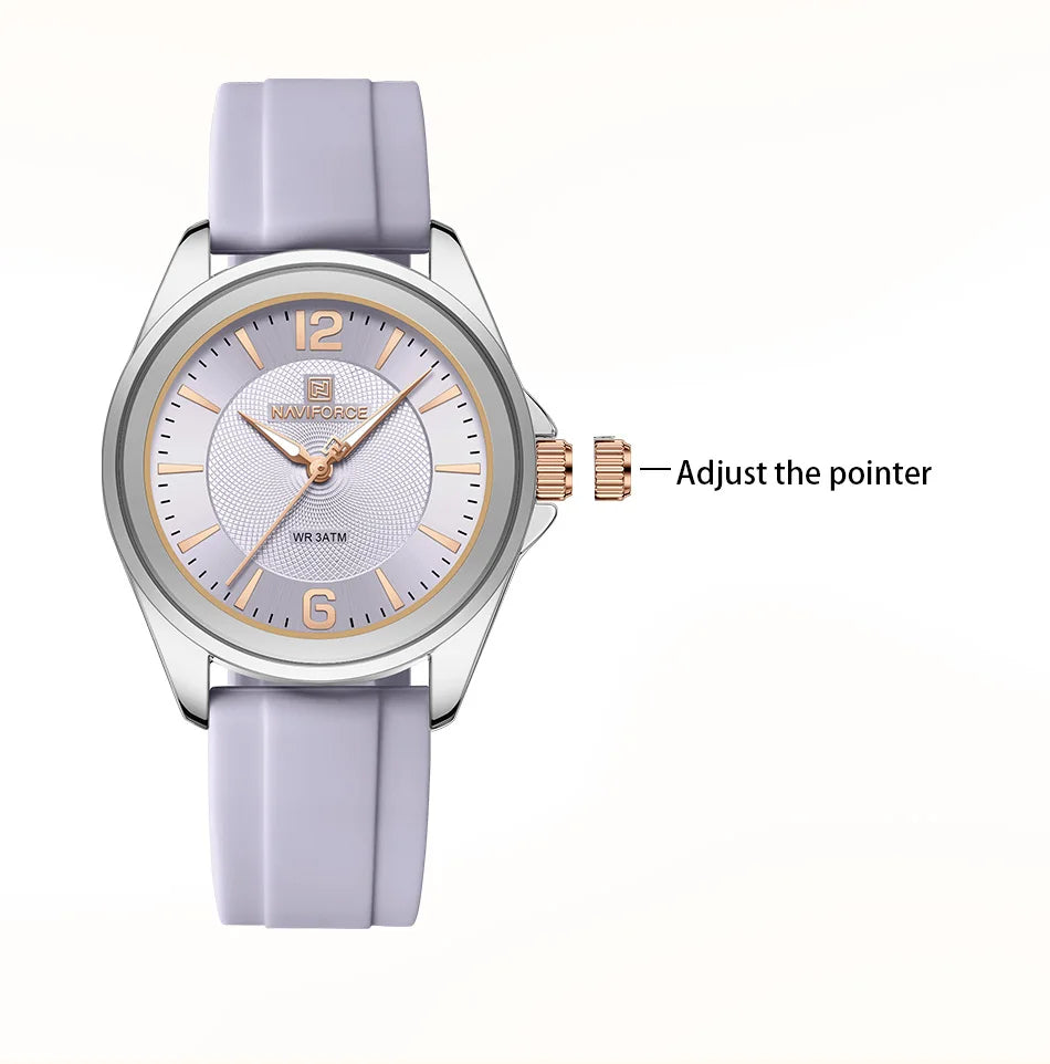 NAVIFORCE Top Brand Women's Quartz Watch Silicone Strap Fashionable Wristwatch Comfortable Girls Simple Gift Clock Box NF5068