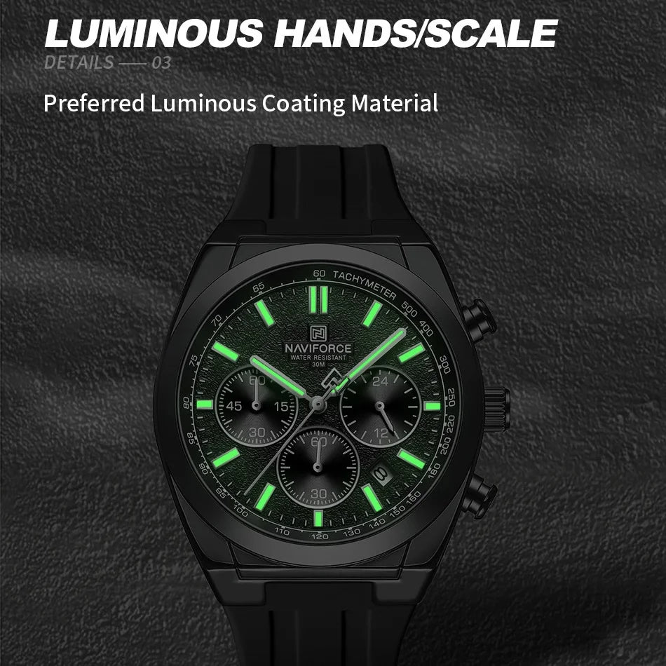 NAVIFORCE Waterproof Sport Watches for Men Military Multi-function Chronograph Wrist Watch Male Luxury Silica Strap Quartz Clock