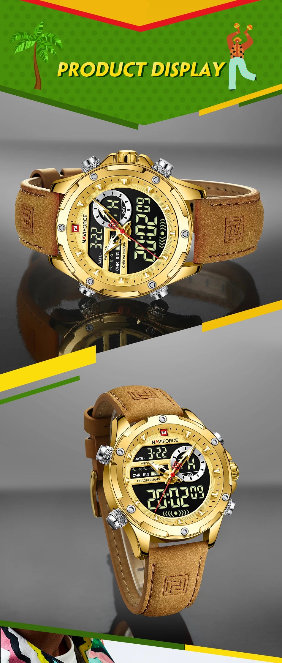 NAVIFORCE Quartz WristWatch For Men Luxury Brand Original Watch Casual Sports Chronograph Leather Waterproof Clock Package Gifts