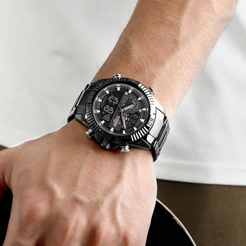 NAVIFORCE Men Watches Quartz Dual Display Waterproof Stainless Steel Male Luxury Fashion Business Outdoor Wristwatch Gifts Box