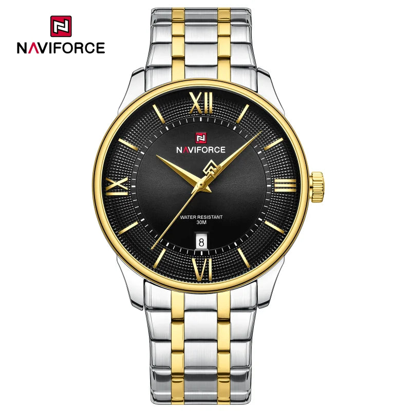 NAVIFORCE Men's Watch Stainless Steel Strap Waterproof Luxury Sport Male Quartz WristWatch Calendar Clock Reloj Hombre man gift