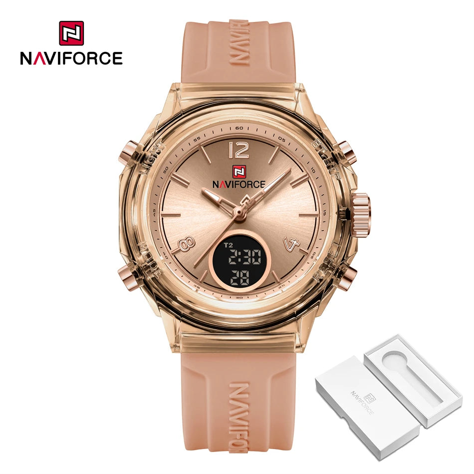 NAVIFORCE Original Watches For Woman Dual Display Lady Retro Female Quartz Watch Waterproof Round Dial Give for Girlfriend Gift