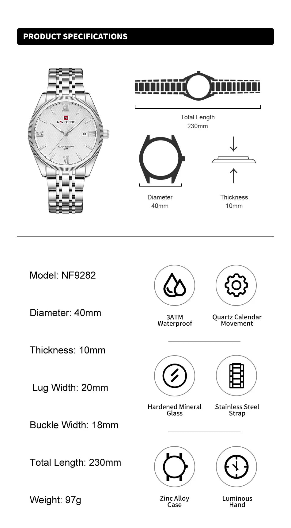 NAVIFORCE Lover Watch Quartz Calendar Display 30M Waterproof Steel Strap Fashion Luxury Couple Wristwatch for Men and Women Gift