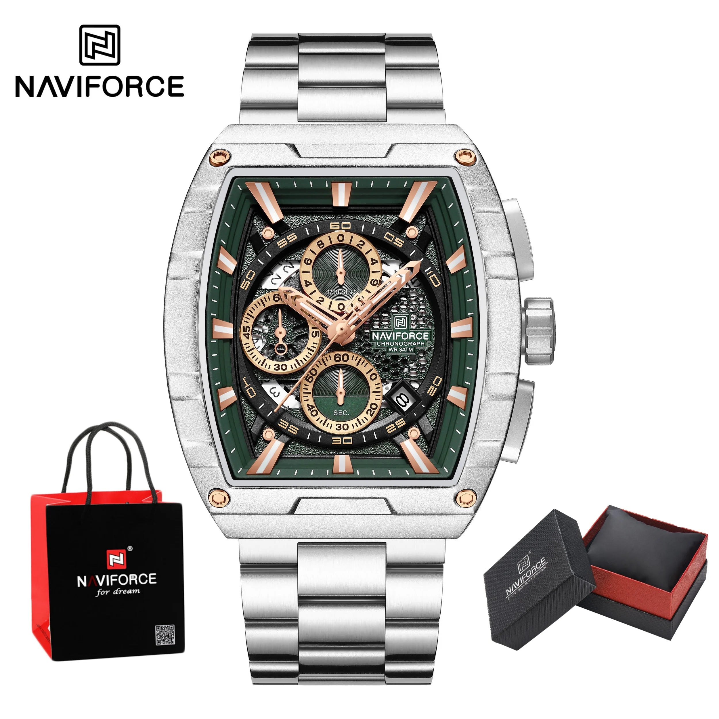 NAVIFORCE Men's Watches Sports Auto Date Man Watch Luxury Waterproof Stainless Steel Quartz Wristwatch Chronograph Package Gifts