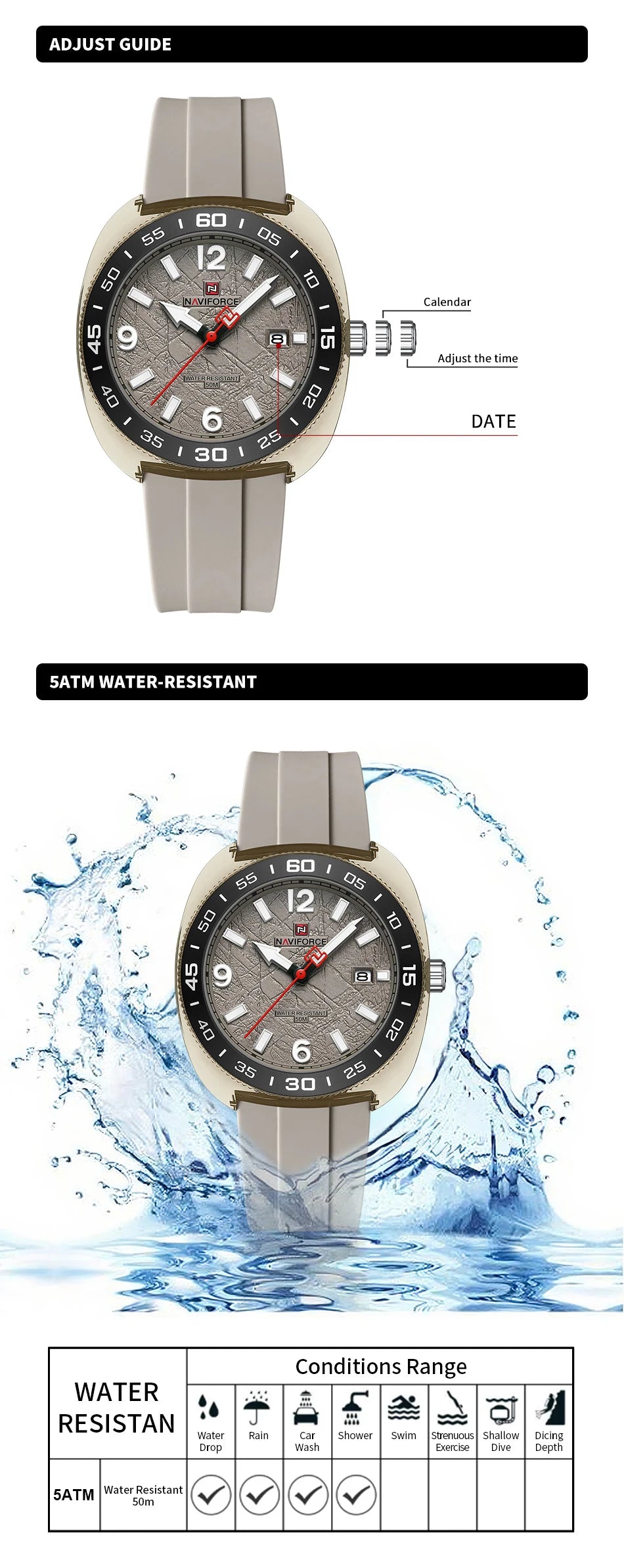 NAVIFORCE Man's Watch Quartz Calendar Luminous 5ATM Waterproof Business Luxury Casual Simple Wristwatch Gifts Box Male NF7132