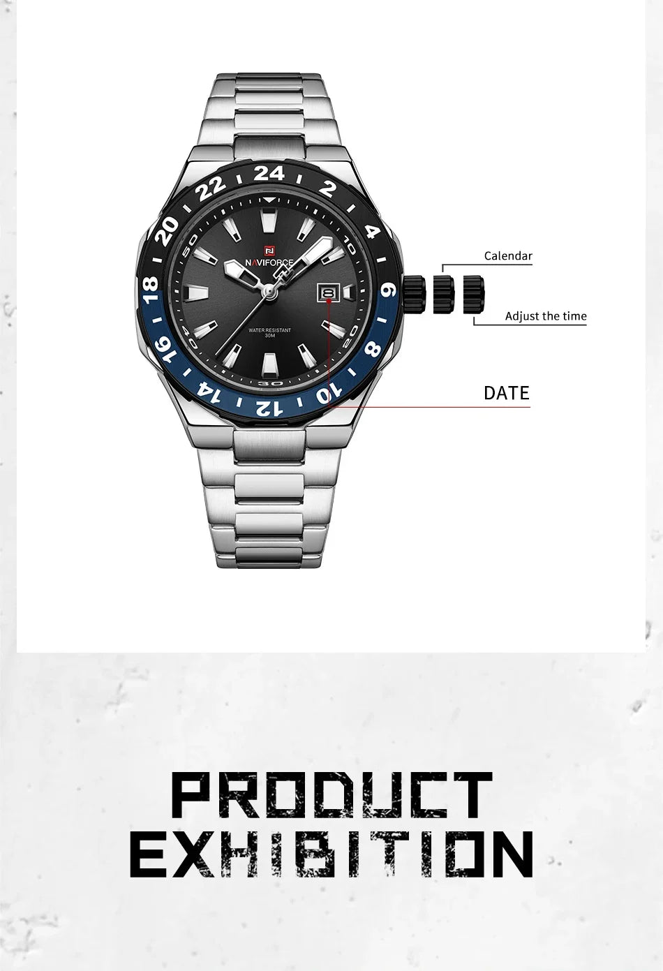 NAVIFORCE  Watches for Man Stainless Steel Waterproof Luxury Sports Quartz Clock Luminous Calendar Wristwatch Male Package Gifts
