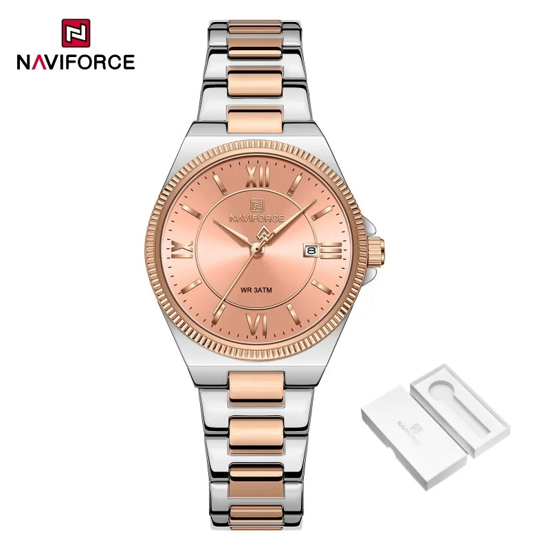 NAVIFORCE Women's Wristwatch Quartz Calendar 30M Waterproof Steel Band Fashion Daily Dress Elegant Ladies Watch Relogio Feminino
